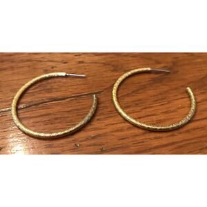 1 3/8" Drop Gold-Tone Post Back Hoop Earrings Textured